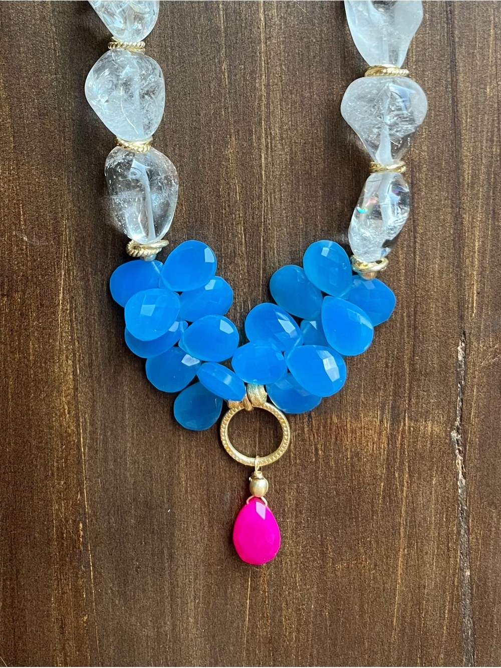 Chunky Crystal and Jade necklace with gold accents